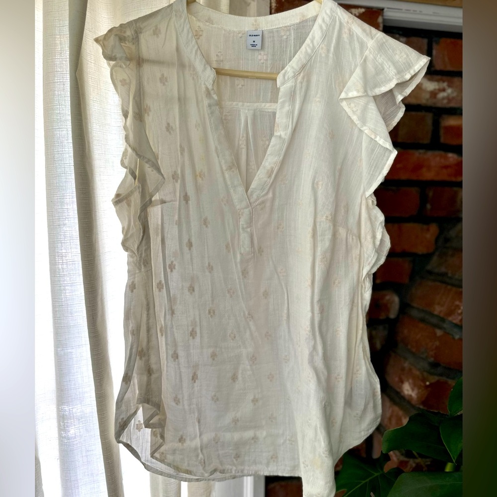 Old Navy White Ruffle Sleeve Blouse